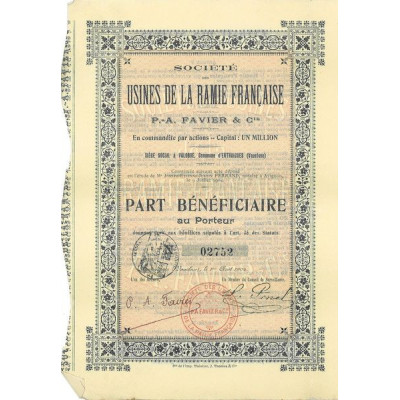 Sté des Usines de la Ramie Française - P.-A. Favier & Cie (PB)