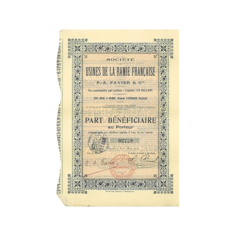 Sté des Usines de la Ramie Française - P.-A. Favier & Cie (PB)