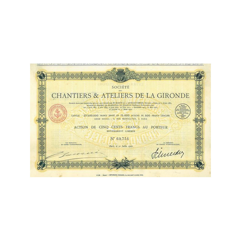 Sté des Chantiers & Ateliers de la Gironde (1922)