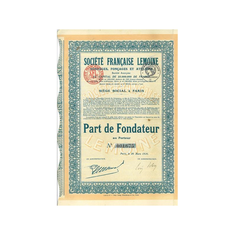 Sté Française Lemoine - Sondages. Fonçages et Ateliers (PF)