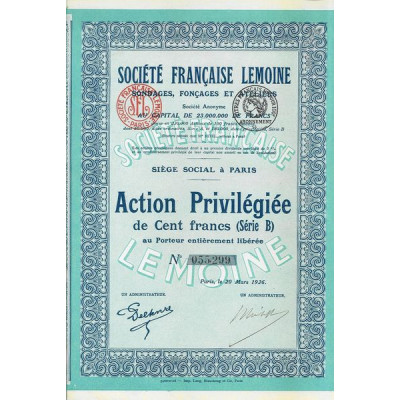 Sté Française Lemoine - Sondages. Fonçages et Ateliers (Act P 100 F série B)