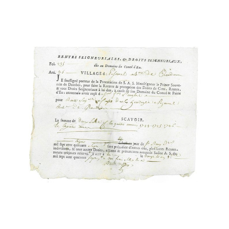 Rentes Seigneuriales & Droits Seigneuriaux dûs au Domaine du Comté d'Eu (1)