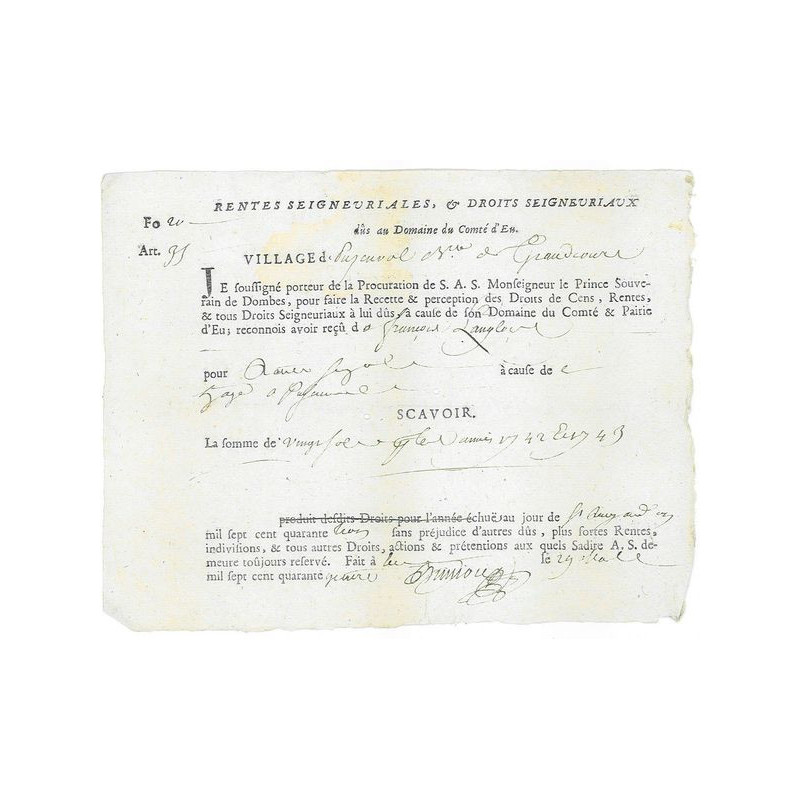 Rentes Seigneuriales & Droits Seigneuriaux dûs au Domaine du Comté d'Eu (2)