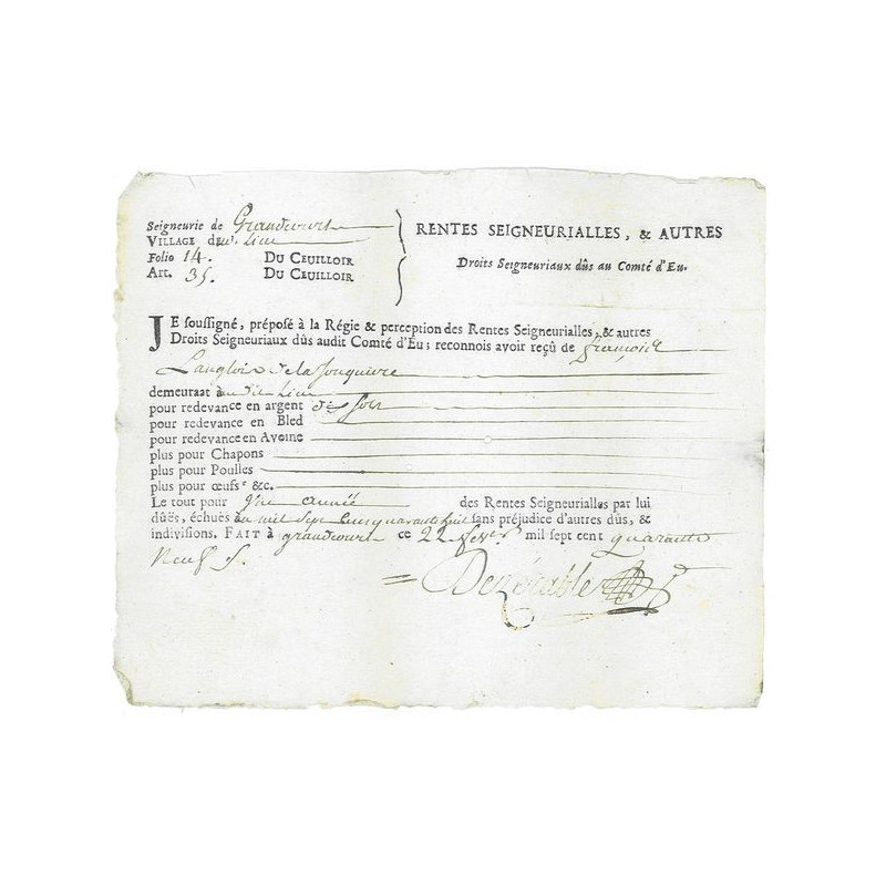 Rentes Seigneuriales & Autres Droits Seigneuriaux dûs au Domaine du Comté d'Eu (2)