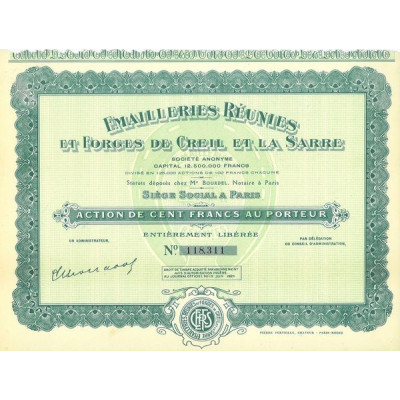 Emailleries Réunies et Forges de Creil et la Sarre (Act 100 F)(1924)