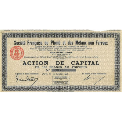 Sté Française du Plomb et des Métaux non Ferreux (Act Cap)(1948)