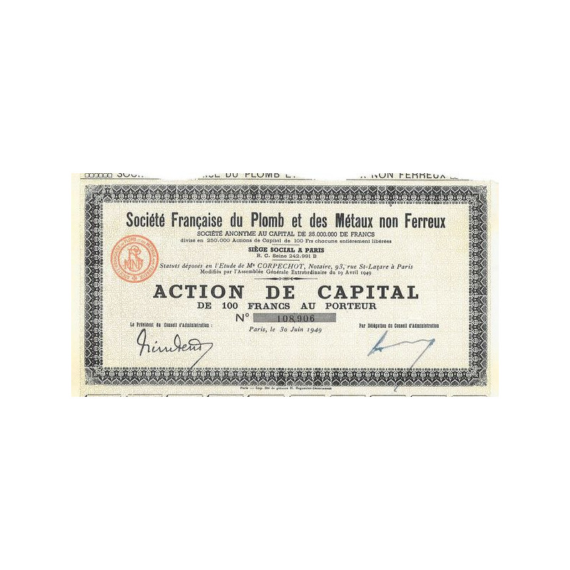 Sté Française du Plomb et des Métaux non Ferreux (Act Cap)(1949)