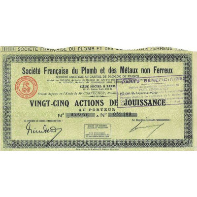Sté Française du Plomb et des Métaux non Ferreux (Titre 25 Act Jouissance)(1931)