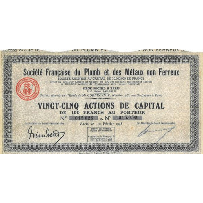 Sté Française du Plomb et des Métaux non Ferreux (Titre 25 Act Jouissance)(1948)
