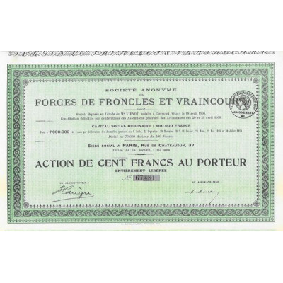 Sté des Forges de Froncles & Vraincourt (Act 100 F)