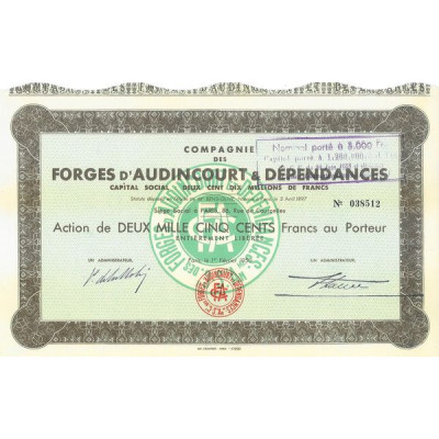 Cie des Forges d'Audincourt & Dépendances (Act 2500 F)