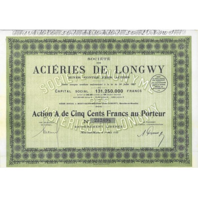 Sté des Aciéries de Longwy - Mines. Fontes. Fers .Aciers