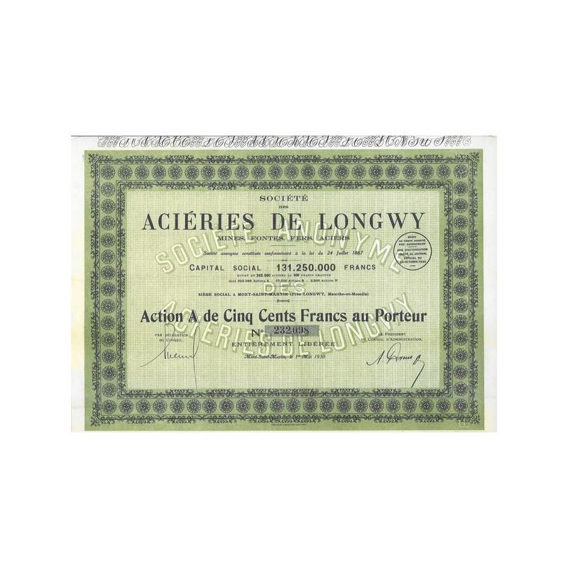 Sté des Aciéries de Longwy - Mines. Fontes. Fers .Aciers