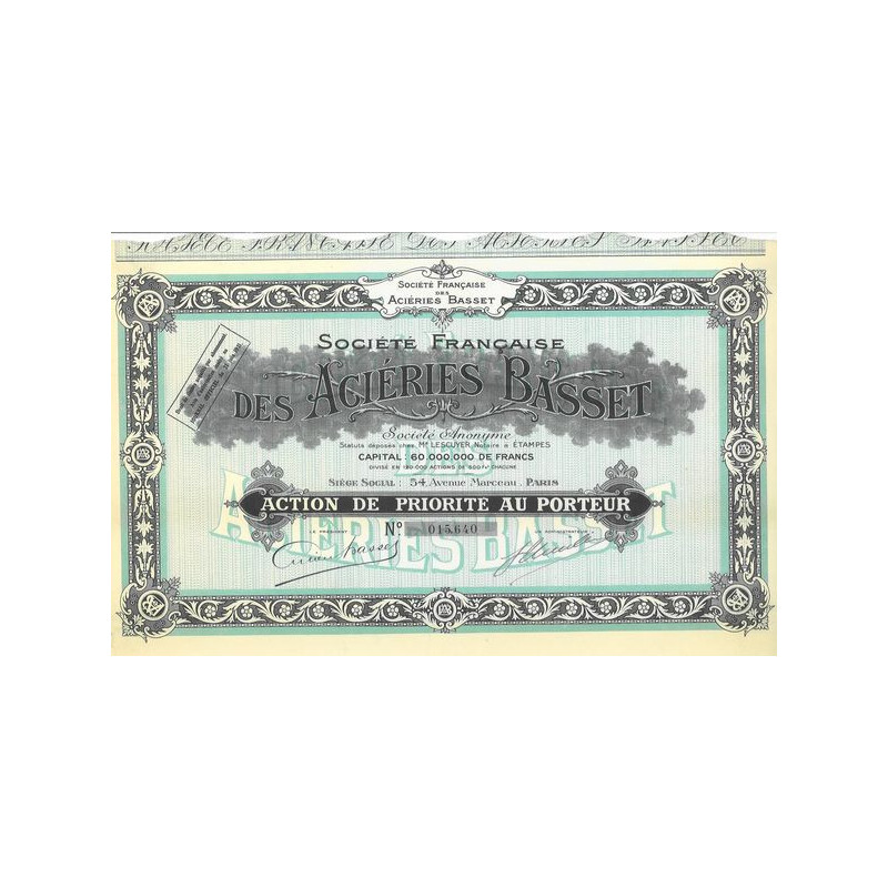 Sté Française des Aciéries Basset (Act P)