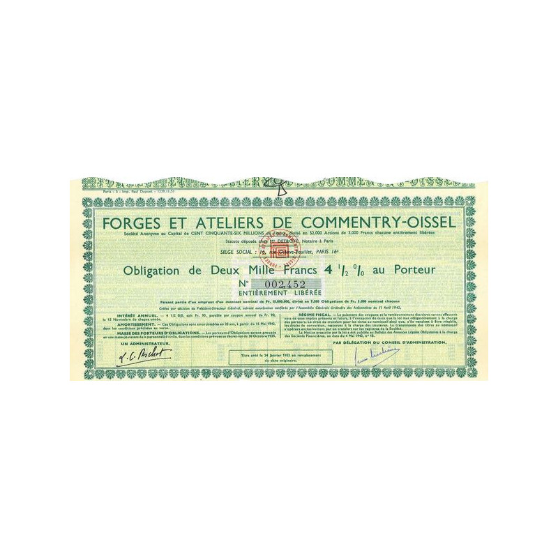 Forges et Ateliers de Commentry-Oissel (Obl 2000 F 4 1/2 %)