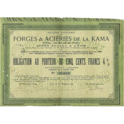 S.A. des Forges et Aciéries de la Kama (Obl 500 F 4 %)