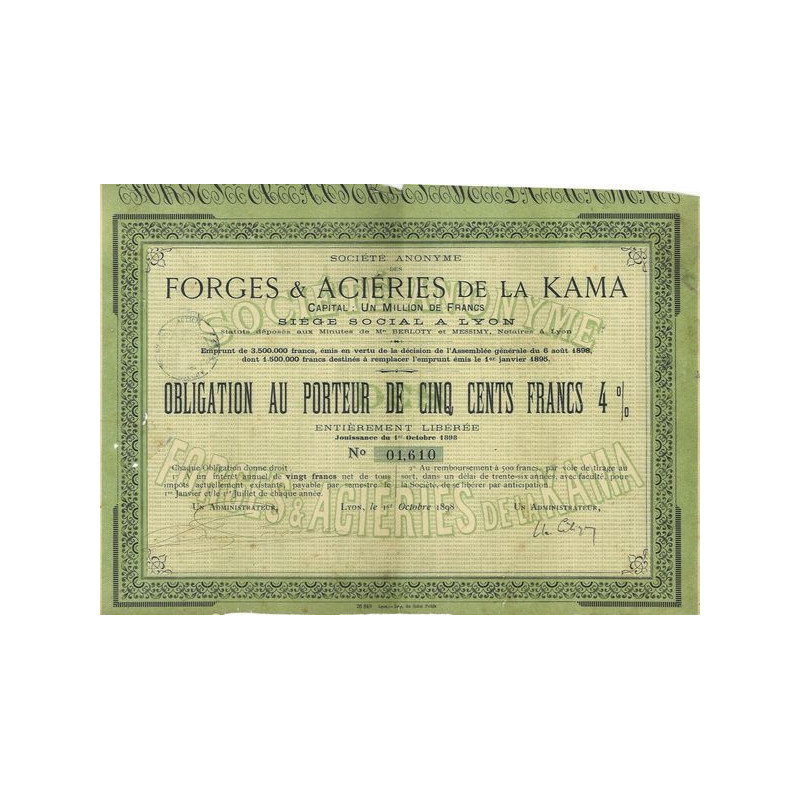S.A. des Forges et Aciéries de la Kama (Obl 500 F 4 %)