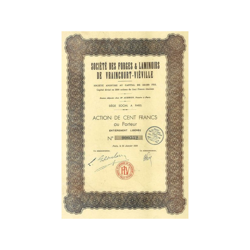 Sté des Forges & Laminoirs de Vraincourt-Viéville