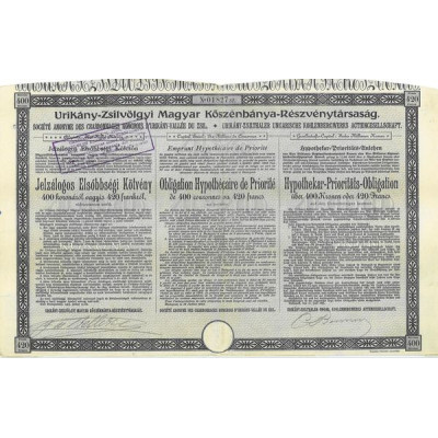 S.A. des Charbonnages Hongrois d'Urikany - Vallée du Zsil (Obl)