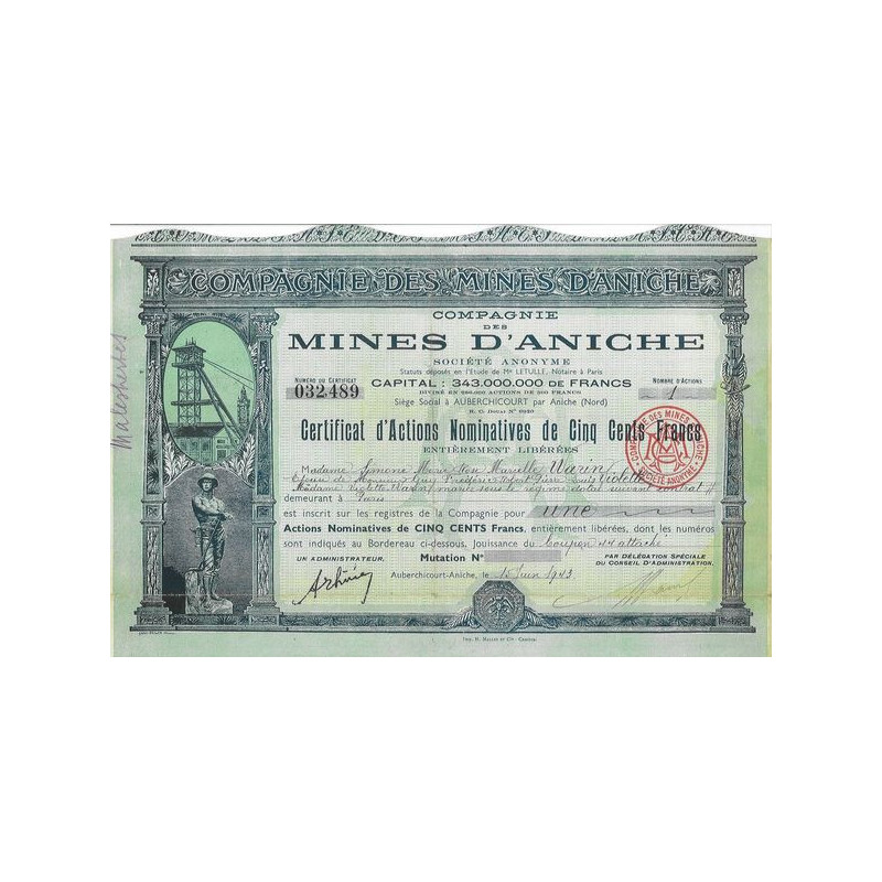 Compagnie des Mines d'Aniche (Certif)