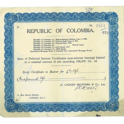 Republic of Colombia - Issue of Deferred Interests Certificates