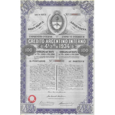 Credito Argentino Interno 4 1/2 % 1934 (Obl 100 $ Mex)