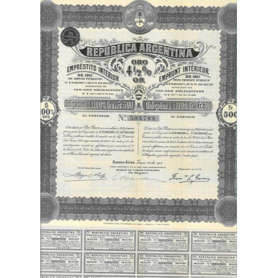 Republica Argentina - Empréstito Interior de 1911 4 1/2 % Oro