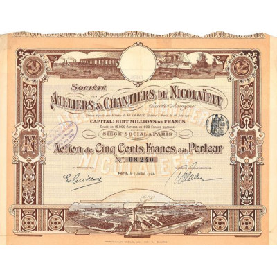 Sté des Ateliers et Chantiers de Nicolaieff - Action 500 F