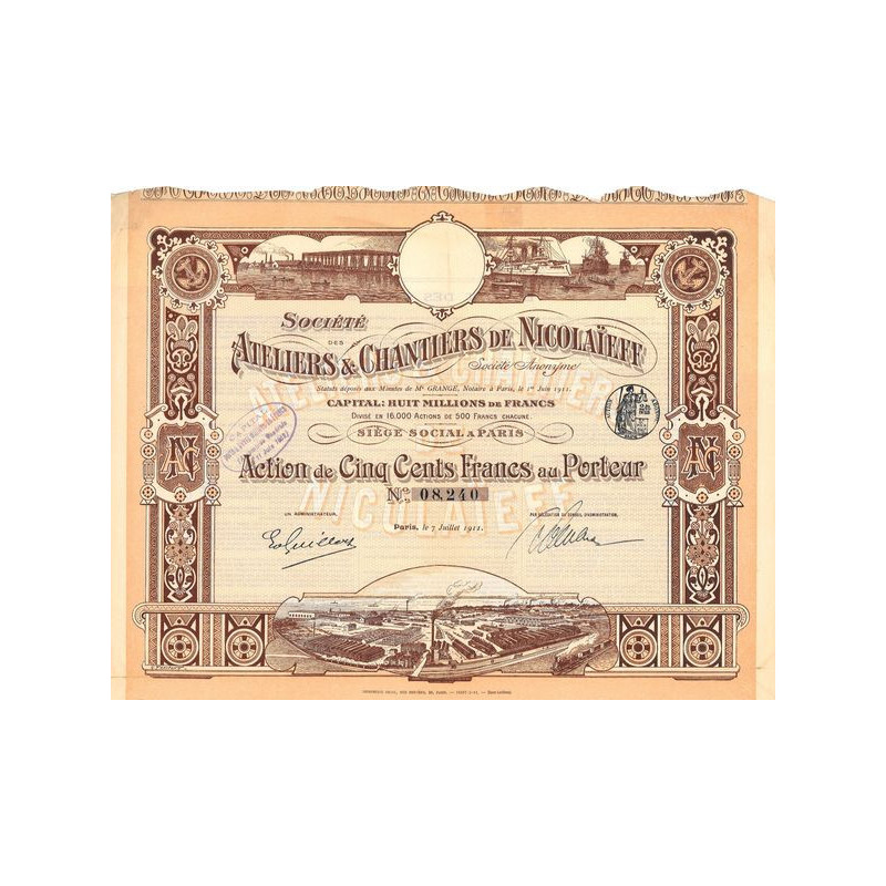 Sté des Ateliers et Chantiers de Nicolaieff - Action 500 F