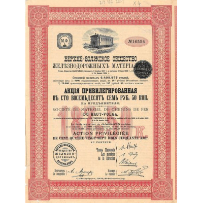 Sté de Matériel de Chemins de Fer du Haut-Volga - Act Privil 187.50 Rbl