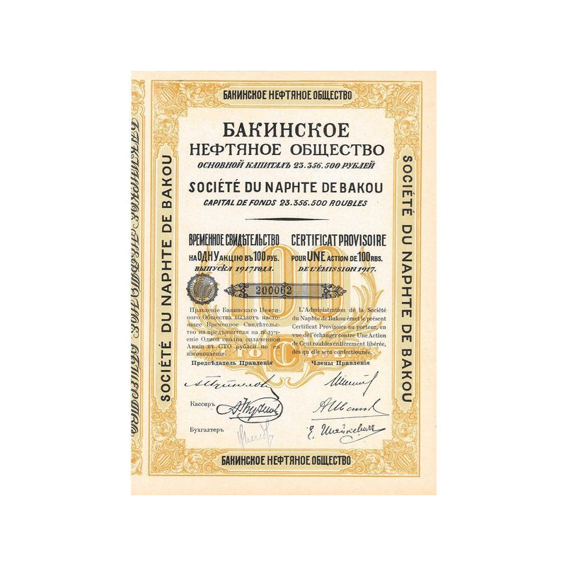 Sté du Naphte de Bakou - Certif Provis
