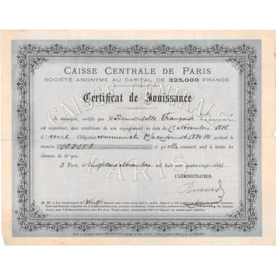 Caisse Centrale de Paris (Certificat de Jouissance)