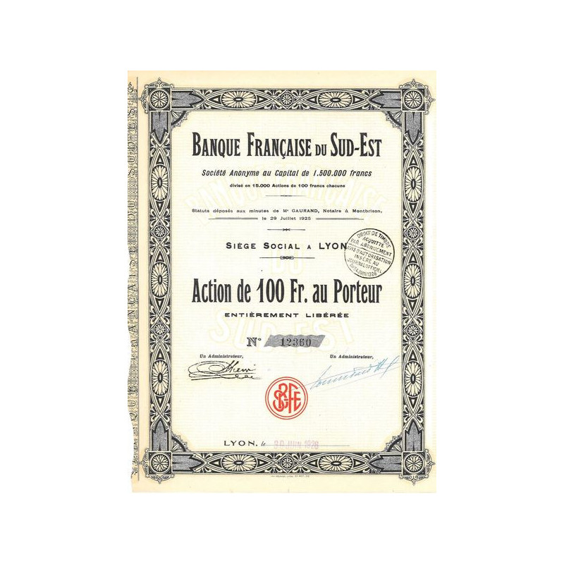 Banque Française du Sud-Est (Act 100 F)