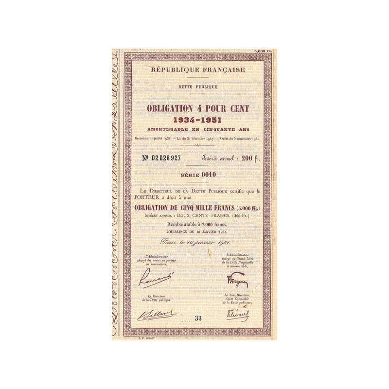 Obligation 4 % 1934 - 1951 (Obl 5000 F)