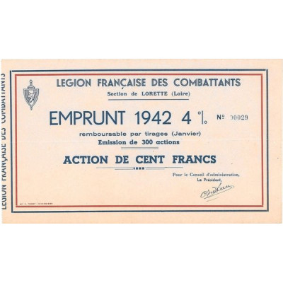 Légion Française des Combattants - Section de Lorette (Loire) - Emprunt 1942 4 %