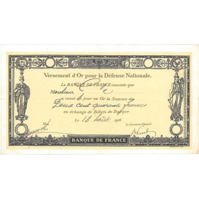 Versement d'Or pour la Défense Nationale - 240 F