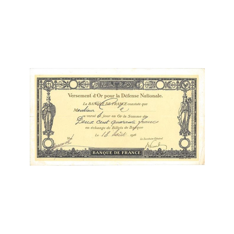 Versement d'Or pour la Défense Nationale - 240 F