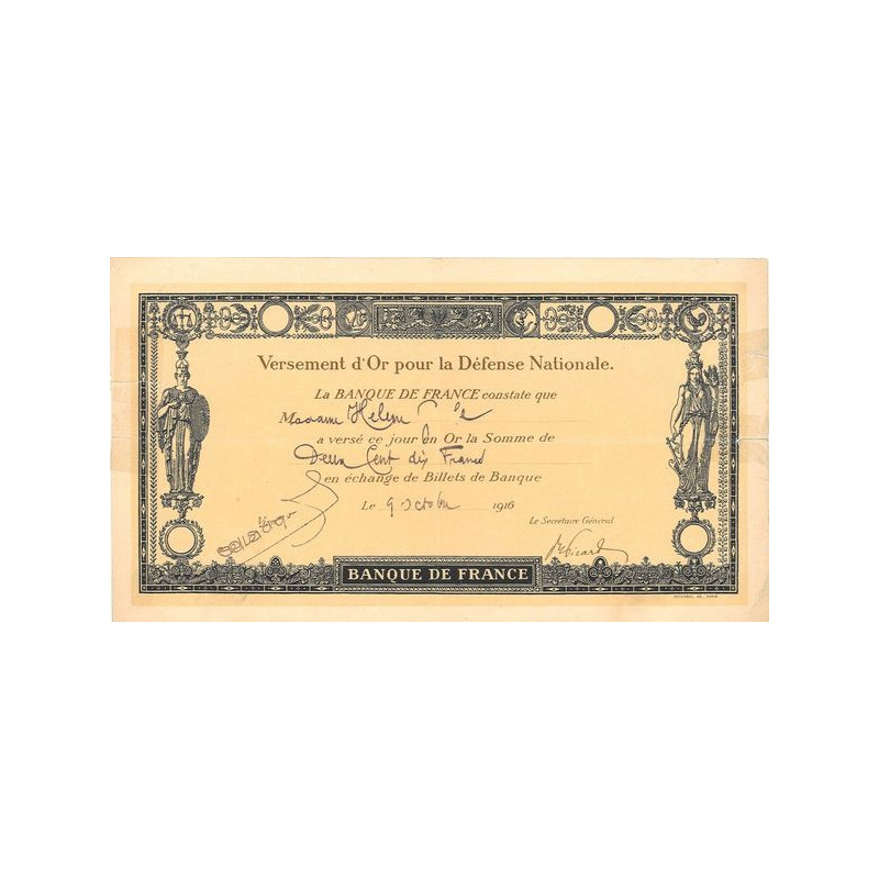Versement d'Or pour la Défense Nationale - 210 F