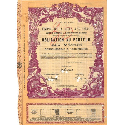 Ville de Paris Emprunt à lots 4 % 1931 (marron)