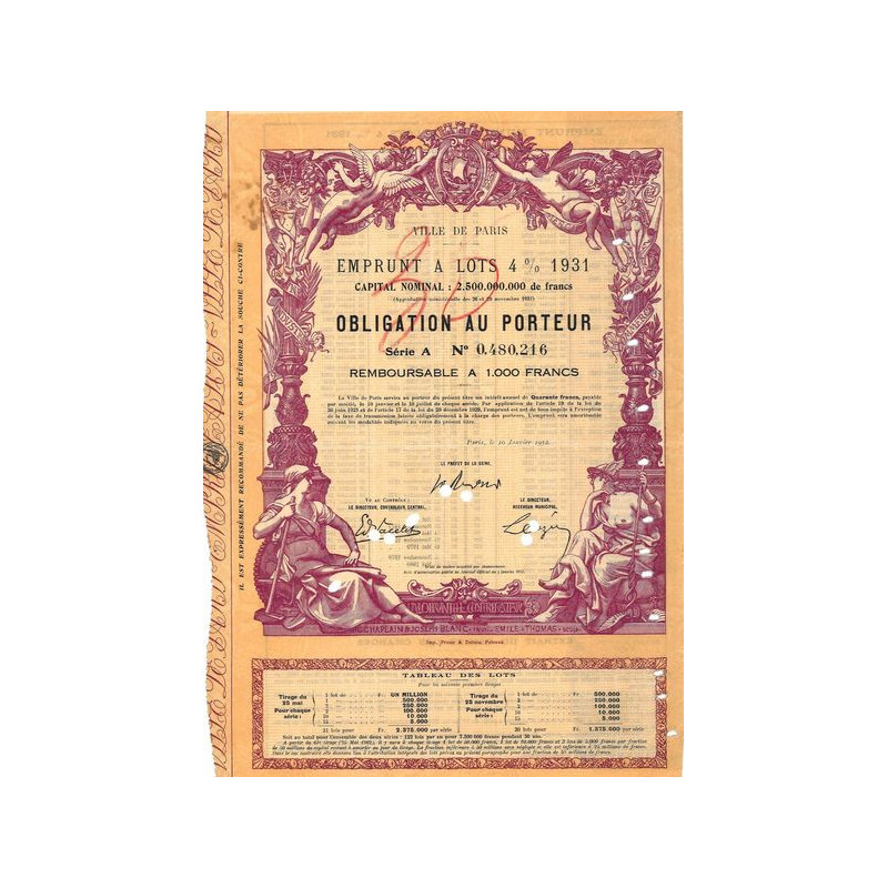 Ville de Paris Emprunt à lots 4 % 1931 (marron)