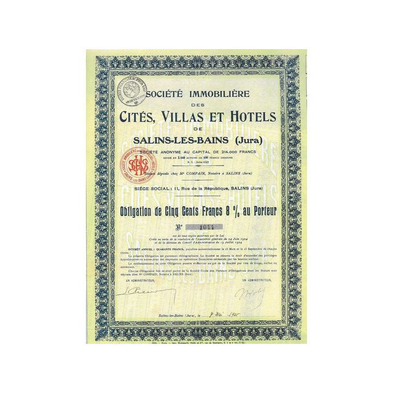 Sté Immobilière des Cités. Villas et Hôtels de Salins-les-Bains (Jura) (Obl)