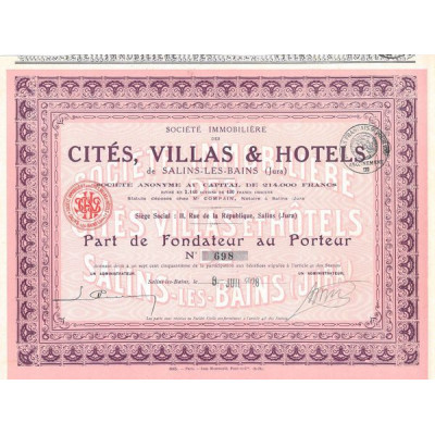 Sté Immobilière des Cités. Villas et Hôtels de Salins-les-Bains (Jura) (PF)