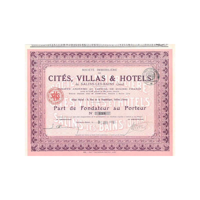 Sté Immobilière des Cités. Villas et Hôtels de Salins-les-Bains (Jura) (PF)