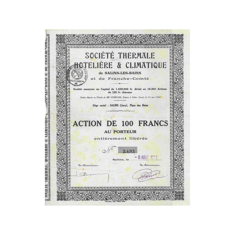 Sté Thermale Hôtelière et Climatique de Salins-les-Bains et de Franche-Comté (Act 100 F)