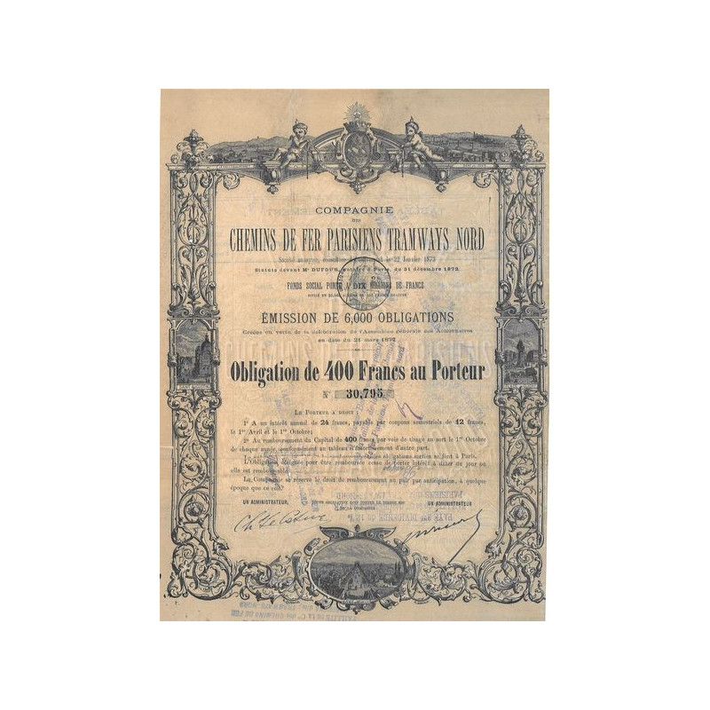 Chemins de Fer Parisiens - Tramways Nord - 1873 (Obl 400 F)