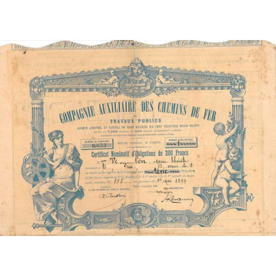 Cie Auxiliaire des Chemins de Fer et Travaux Publics (Certif)