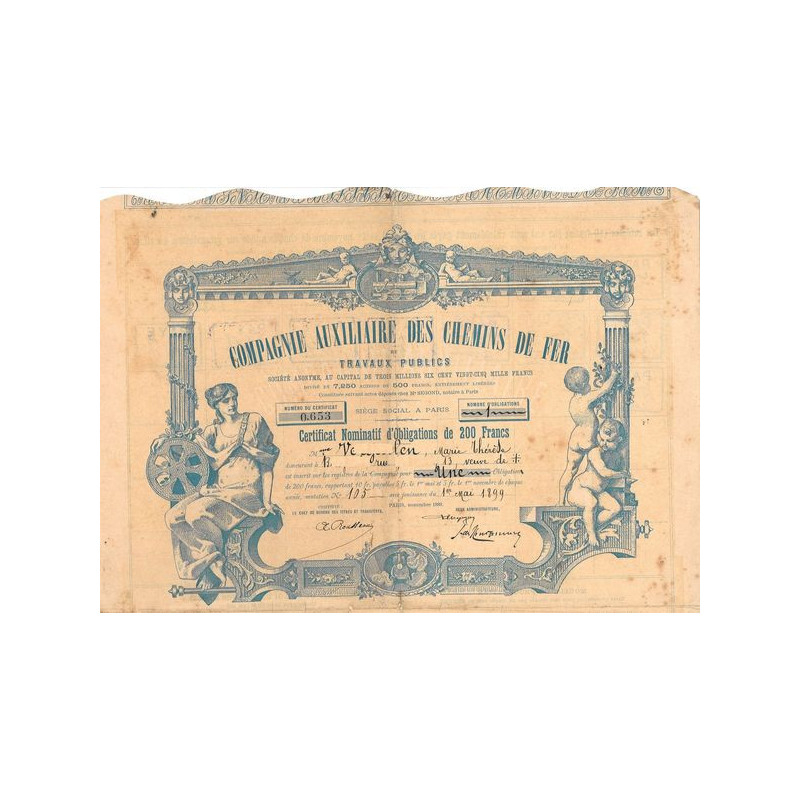 Cie Auxiliaire des Chemins de Fer et Travaux Publics (Certif)