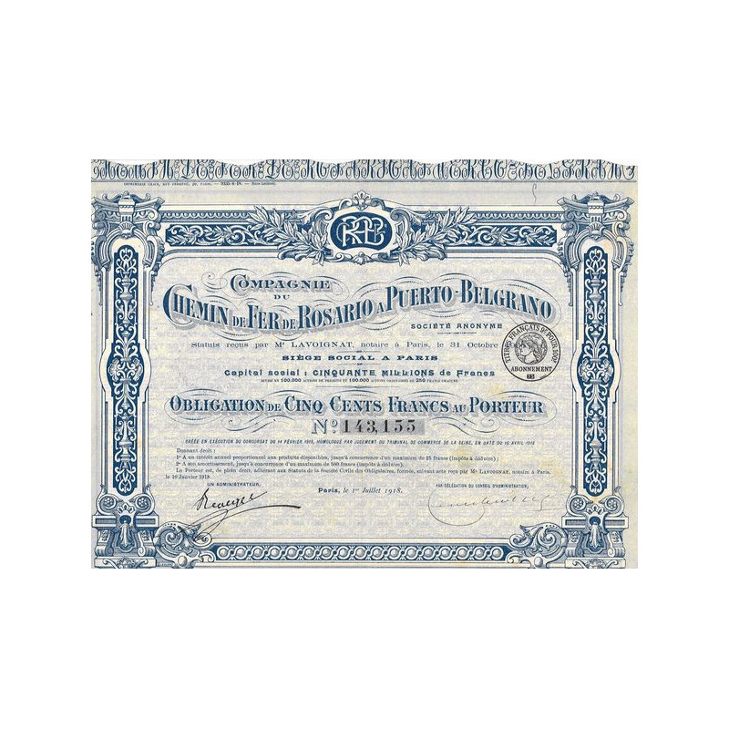 Cie du Chemin de Fer de Rosario à Puerto-Belgrano