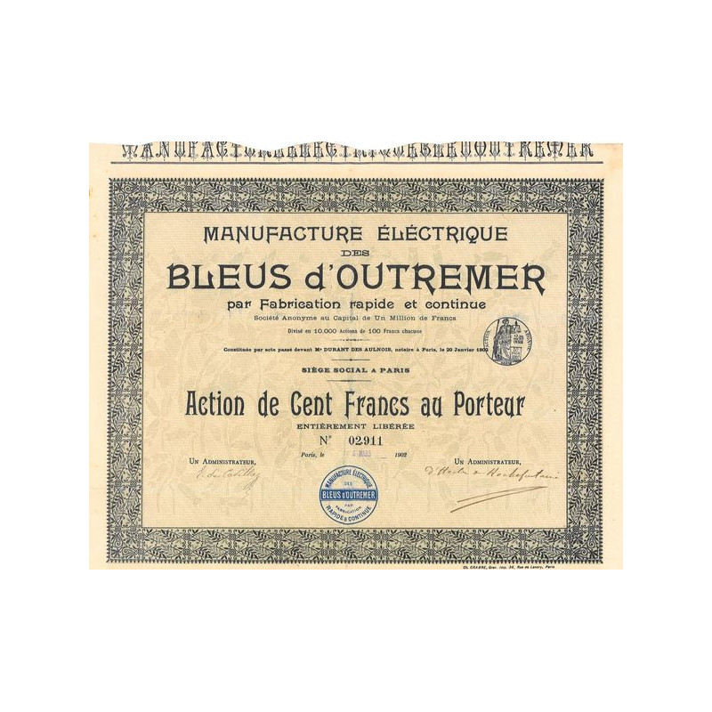 Manufacture Electrique des Bleus d'Outremer pour la Fabrication Rapide et Continue