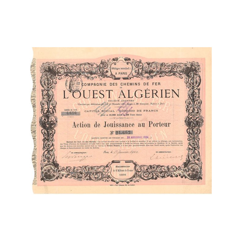 Cie des Chemins de Fer de l'Ouest-Algérien (Act Jouissance)